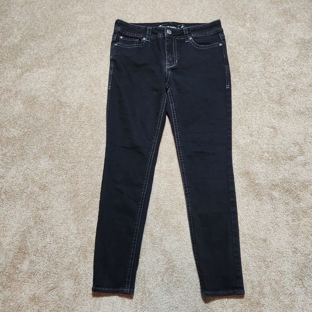 Seven7 Jeans Women 10 Black Scarlett Mid Rise Skinny Studded Flap Pockets